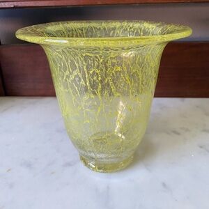 Vintage German‎ glass vase, 6 inches tall by 6 inches wide across top.